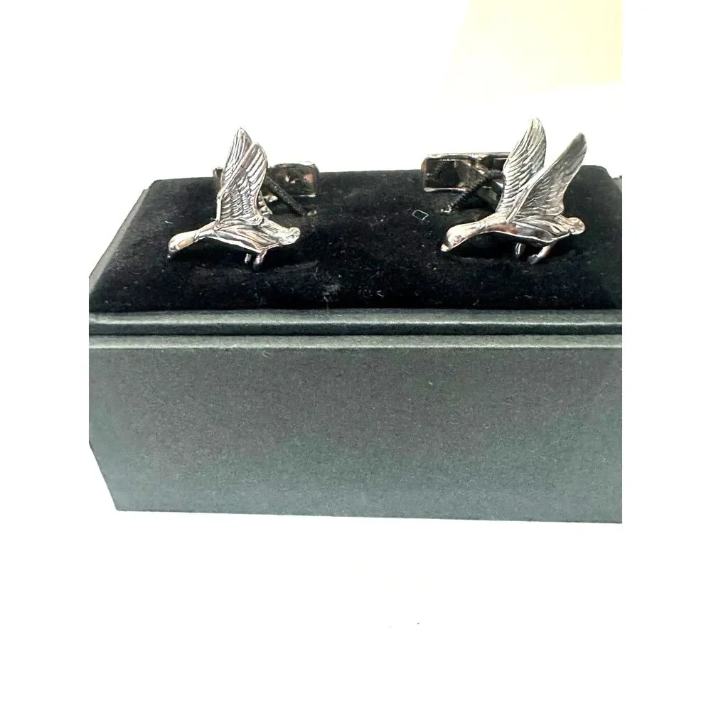 Drake Mallard Duck in Flight Sterling Silver Cufflinks